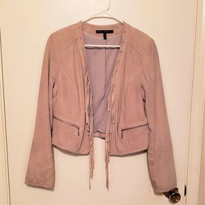 White House Black Market L Fringe Leather Jacket
